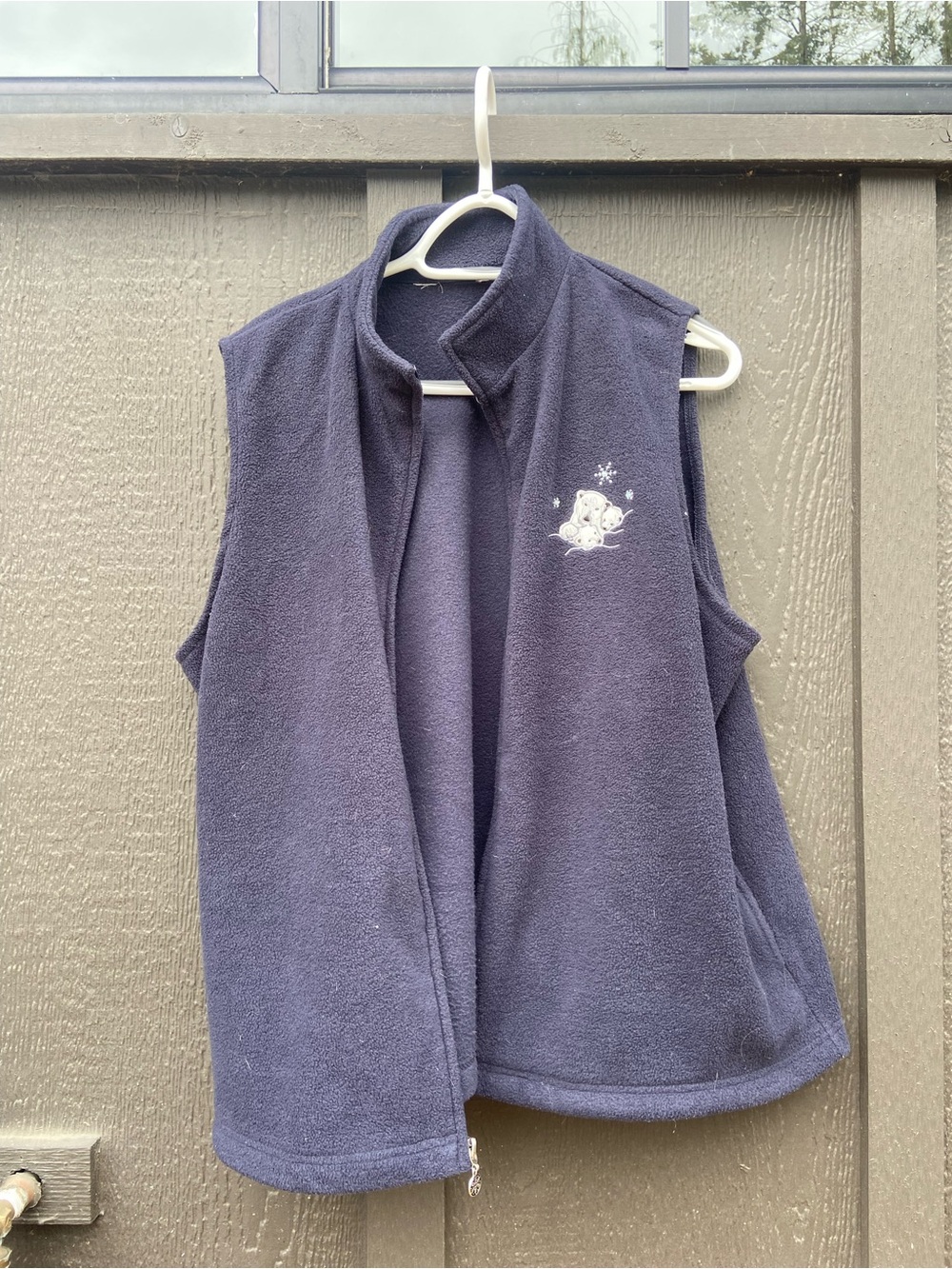 Kids Navy Fleece Vest with Snow Bear Embroidery